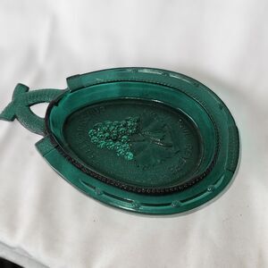 Vtg Imperial Glass Teal Green Paul Revere Concord 1775‎ Horseshoe Dish Ashtray